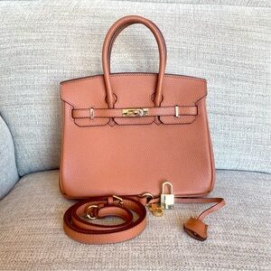 Mini Togo Birkin 25 style satchel bag in Tan/ Light brown / Dark beige caramel